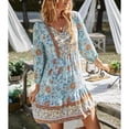 thumbnail image 4 of Vestido con estampado floral con cuello en V Vestido elegante con cintura suelta y dobladillo con volantes elásticos y lazo con borlas para citas Azul M, 4 of 8