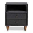 thumbnail image 3 of Baxton Studio Claverie Mid-Century Modern Charcoal Fabric Upholstered 2-Drawer Wood Nightstand, 3 of 5
