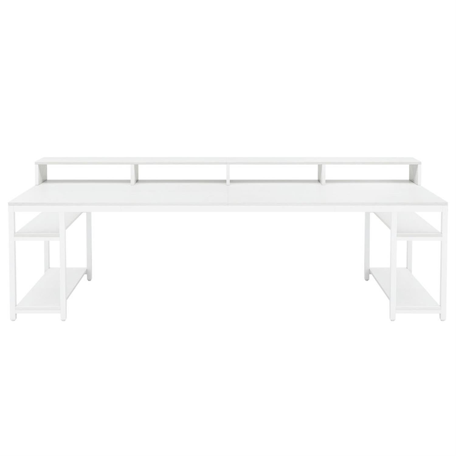 Demi Bonn 78"dustrial Two Computer Desk with Monitor Stand and 4 Open Shelf, Modern Double Study Writing Gaming Table for Home Office, White