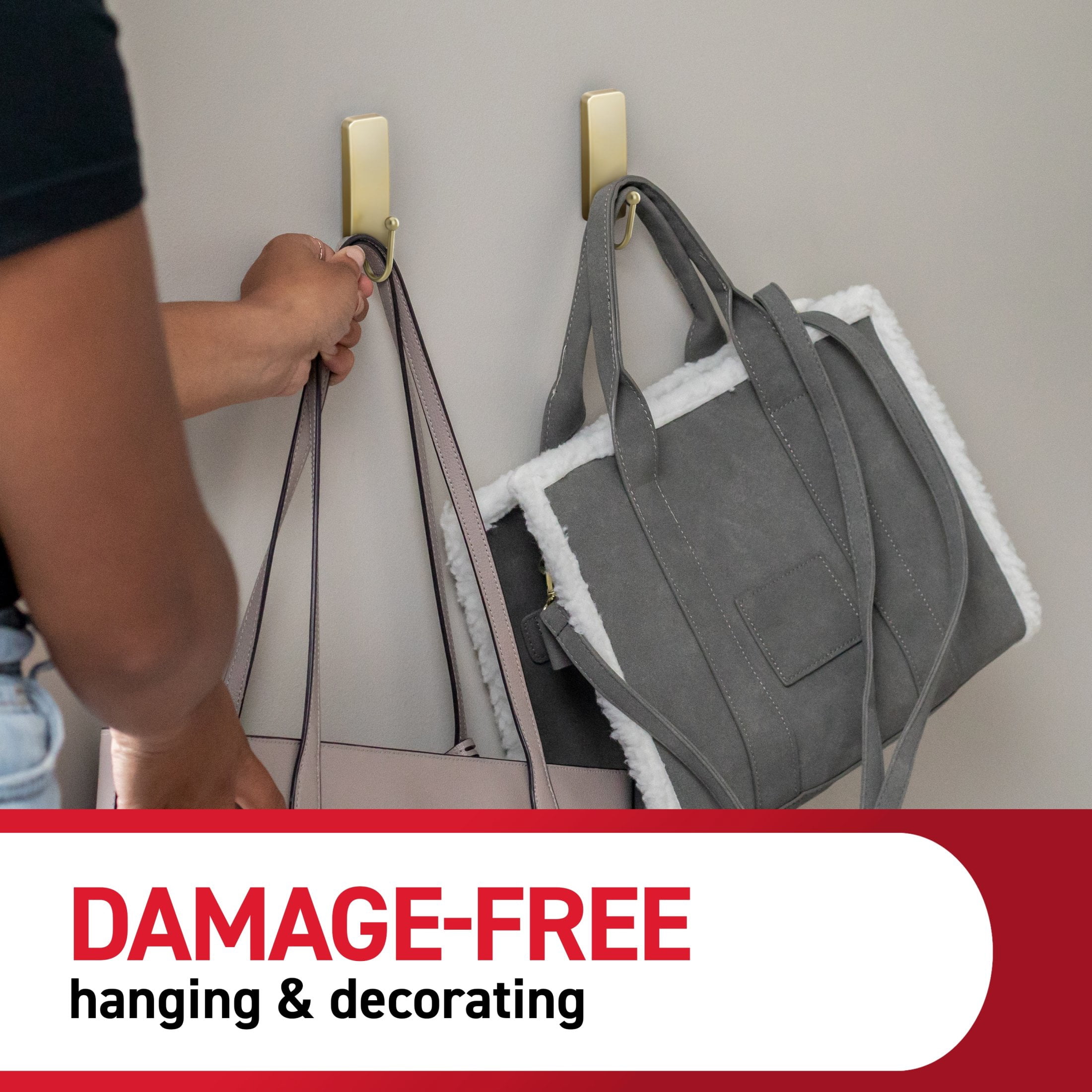 (2 pack) Command Medium Decorative Hooks, Matte Satin Brass, Damage Free Decorating, 1 Hook and 2 Strips