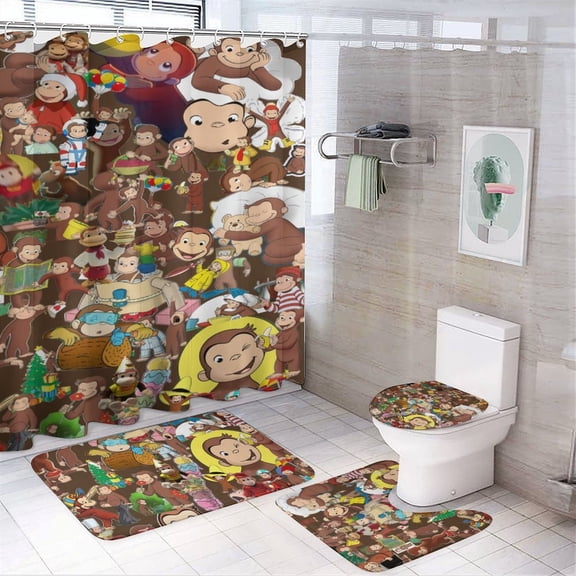 4 Pcs Shower Curtain Set with Non-Slip Rug, Toilet Lid Cover and Bath Mat, Colorful Waterproof Shower Curtain with 12 Hooks, Bathroom Decor Accessories 72" x 72"