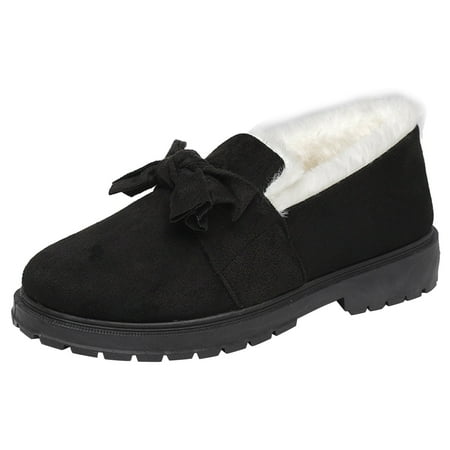 

TAIAOJING Womens Boots Cotton Winter Velvet Flat Non Slip Warm Bow Suede Snow Boots Fashion Shoes