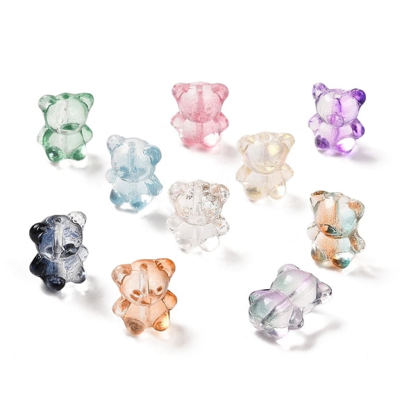 50 pc Transparent Glass Beads Bear Mixed color 14x12x9mm Hole: 1.2mm
