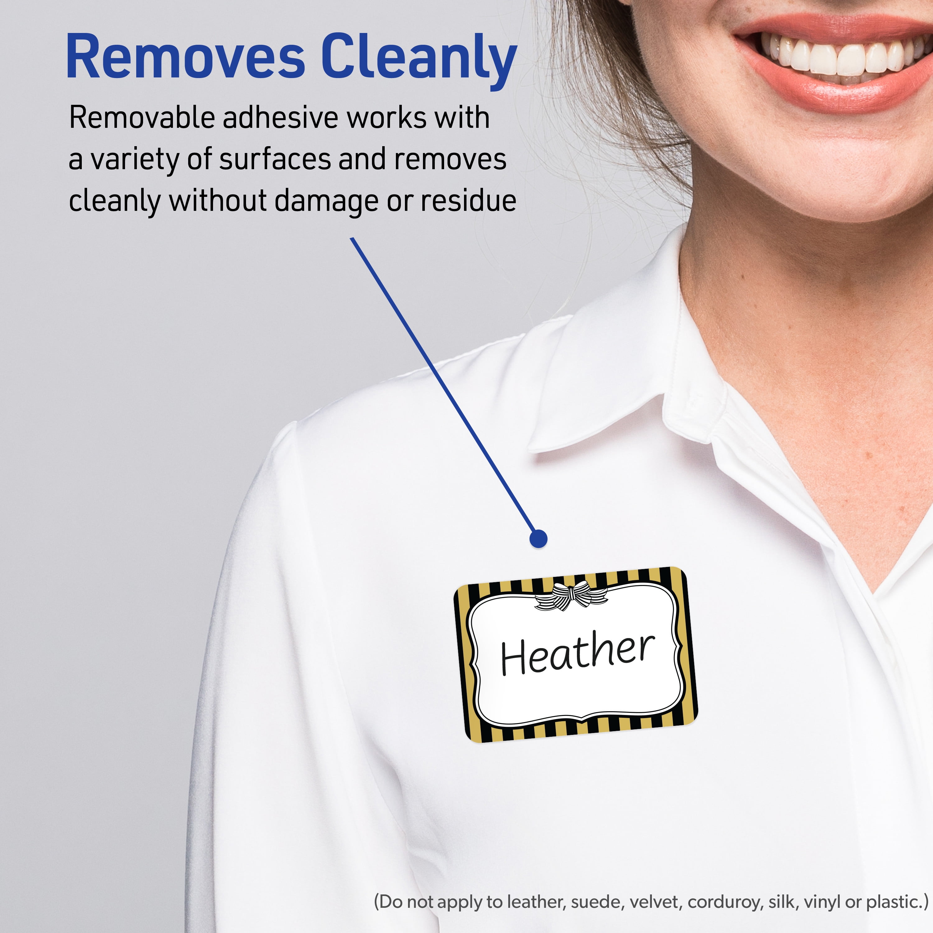 Avery Adhesive Name Tags, Matte White, Gold & Black Stripes/Bow