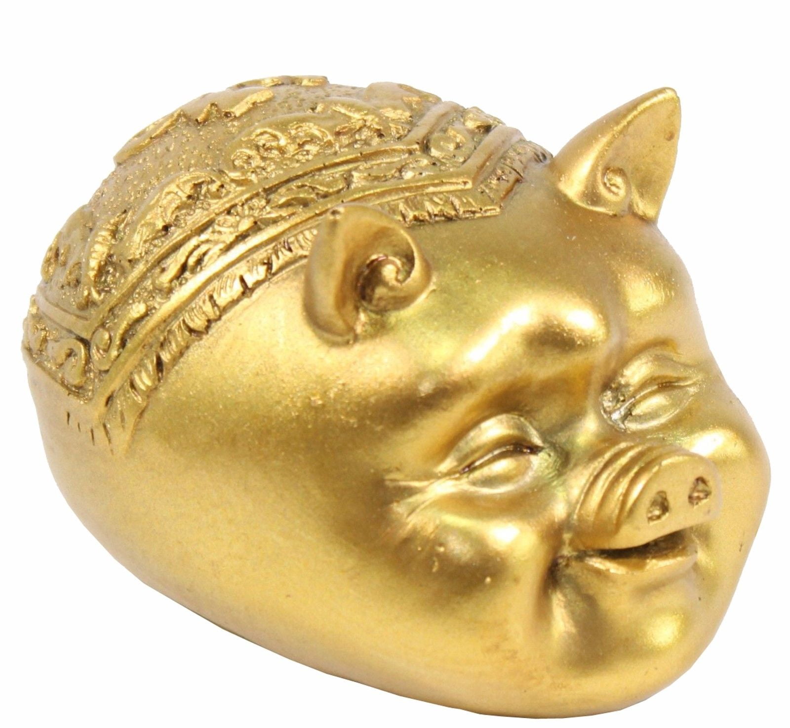 Feng Shui Gold 3" Legless Pig Head Oval Round Statue Figurine Gift Home Decor 