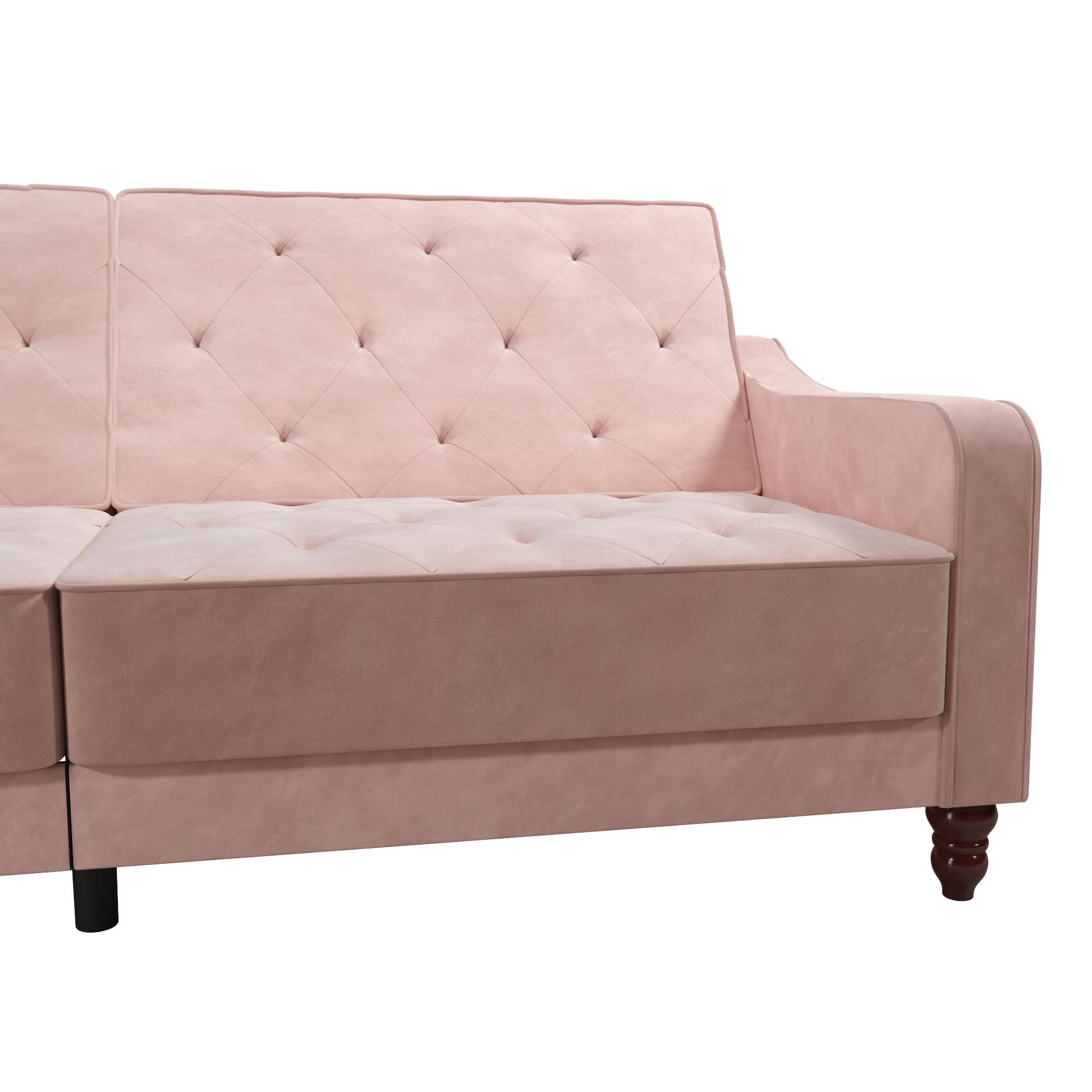 SOFA BED SLEEPER Vintage Pink Velvet Button-Tufted Reclinable Split