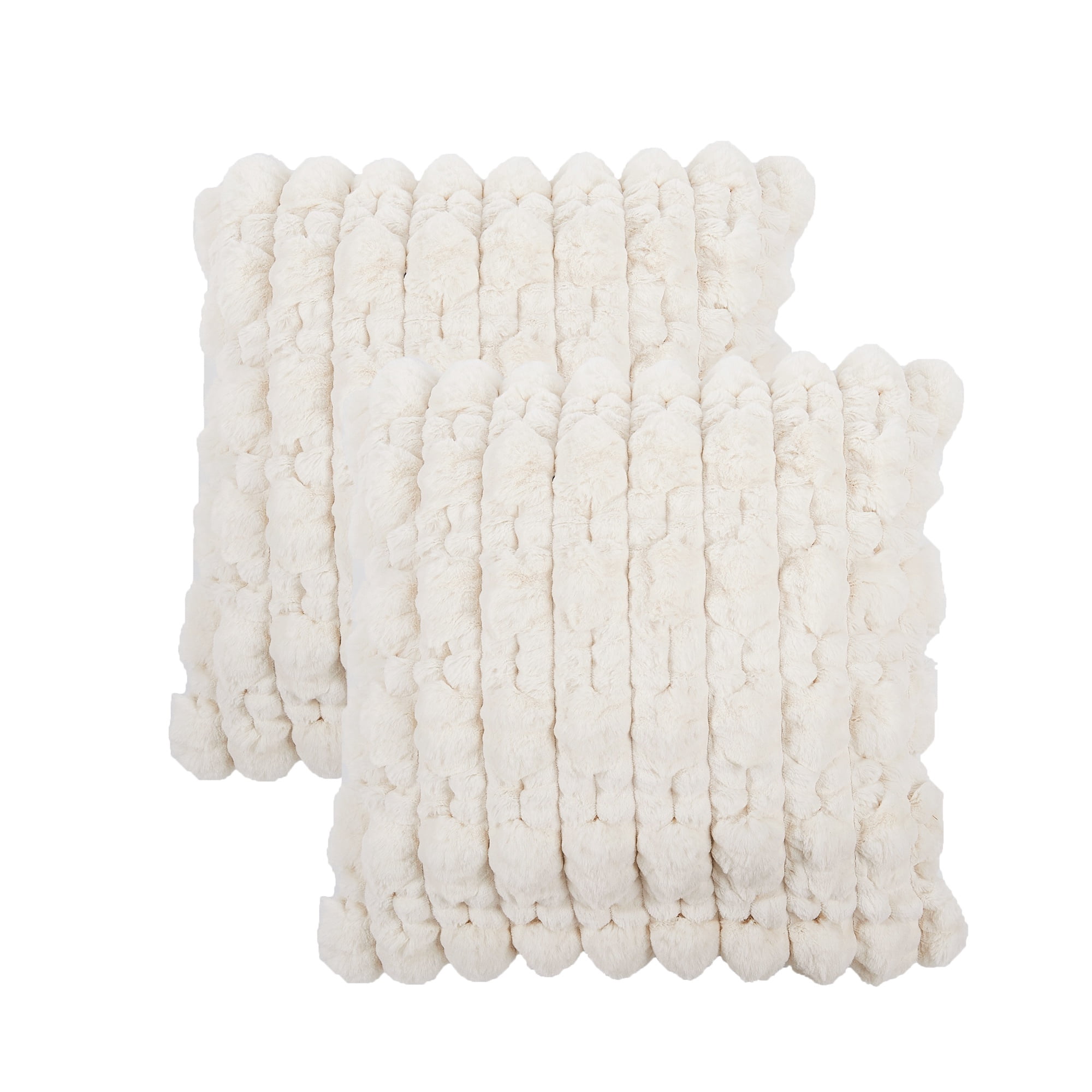 Home Soft Things Textured Spandex Bubble Faux Fur Pillow Covers, Set of 2, 20"x20", Ivory