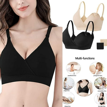 

2 PACK Women s Pur Gentle Lightly Nursing Bras Underarm Smoothing Maternity Bras for Women No Underwire with Bra Extenders