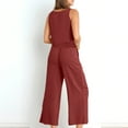 thumbnail image 7 of Women's Summer Cotton Linen Two Piece Casual Sets Sleeveless Tank Tops with High Waist Wide Leg Palazzo Pants Solid Loungewear Wine,L, 7 of 7