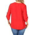 thumbnail image 3 of Women's Casual Round Neck Top Blouse with Roll Tab Sleeve, 3 of 6