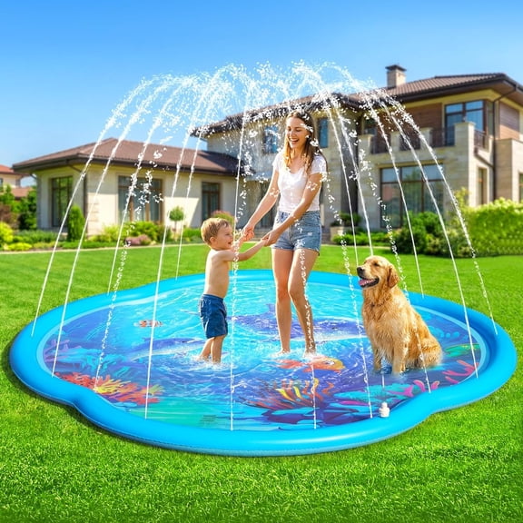 Splash Pad Sprinkler for Kids & Dog, 75" Round Sea World Splash Pad for Toddler 4-8, Thicken Outdoor Water Toy Play Mat for Children, Backyard Inflatable Sprinkler Shallow Pool Fountain Pad