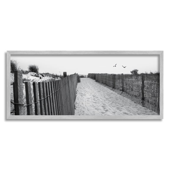 Stupell Sandy Beach Boardwalk Overhead Seagulls Landscape Photography Gray Framed Art Print Wall Art
