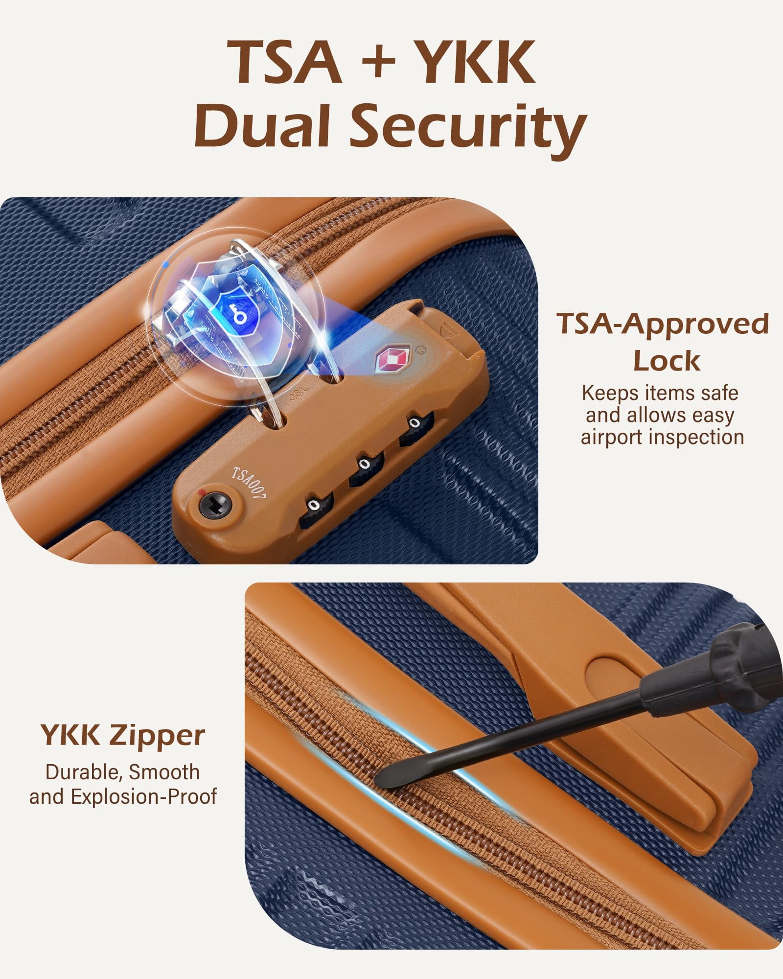 LONG VACATION 3 Piece Carry On Luggage 20 Inch Suitcase with Spinner Wheels, ABS+PC Hardshell Suitcase set with TSA Lock & YKK Zipper