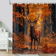 thumbnail image 3 of Country Rustic Deer Camo Shower Curtain, Fall Forest Wild Animal Hunting Cabin Farmhouse Lodge Natural Scenery Bathroom Decor, Autumn Fabric Bathroom Decor Set with Hooks 70X75in, 3 of 7
