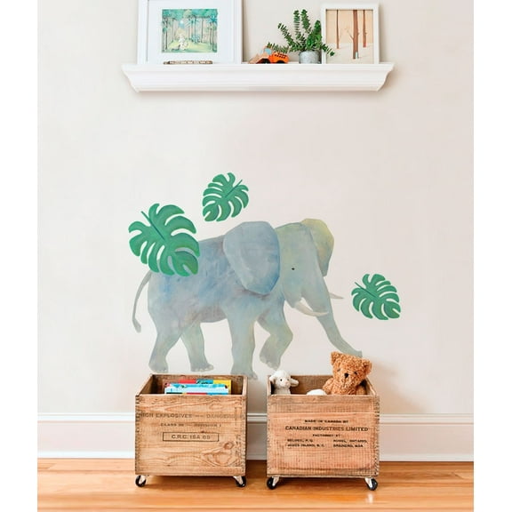 Wild Animals, Tropical Leaves Vinyl Wall Sticker - Elephant