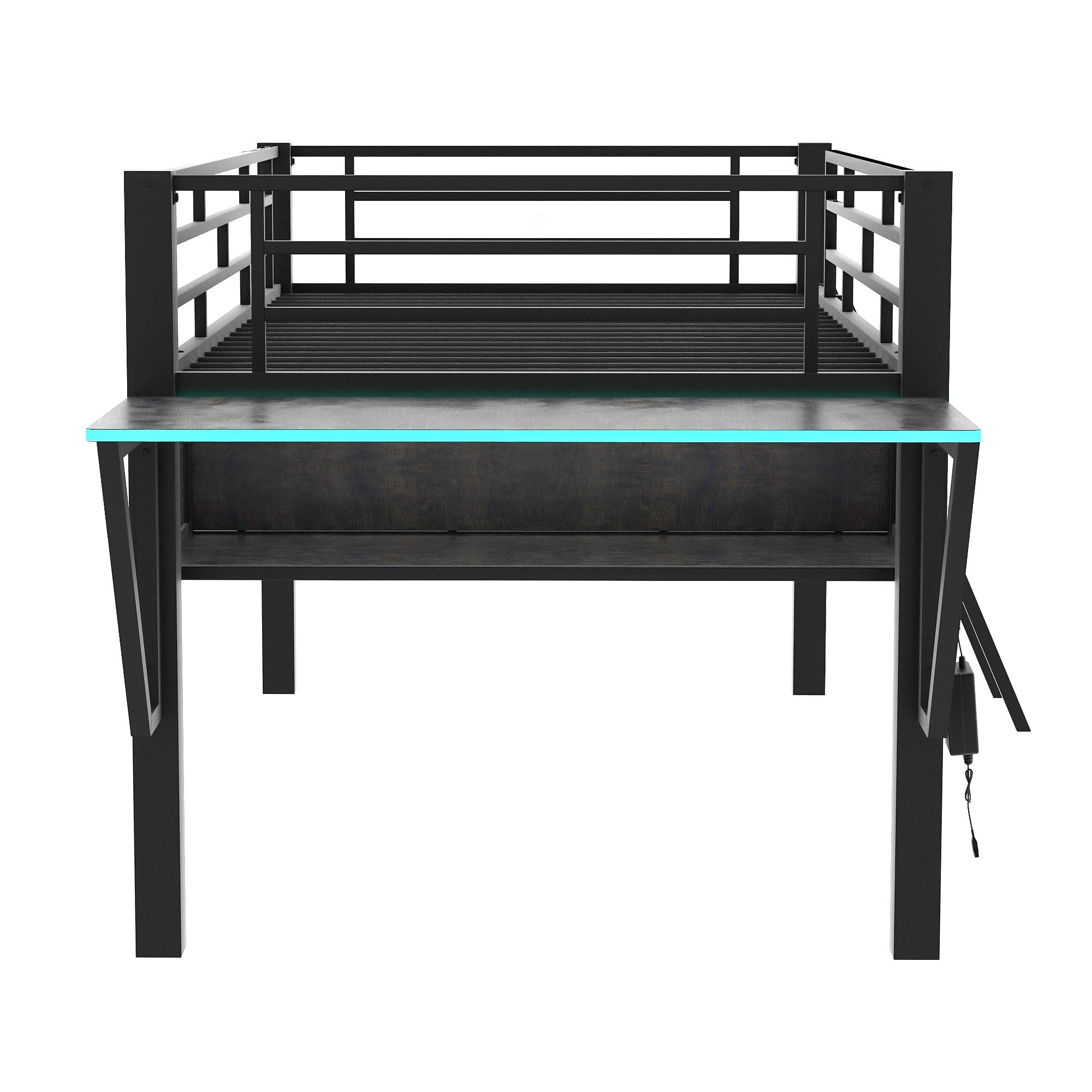 EUROCO Metal Gaming Bed with Desk and LED Light, Twin Loft bed for Kids Teens Adults