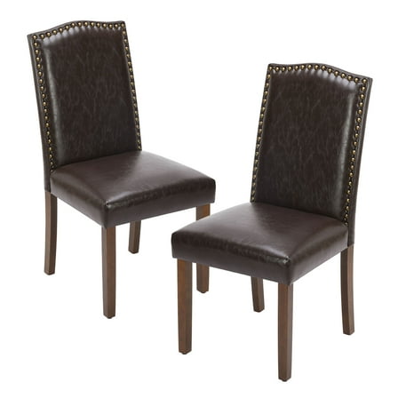 LIFERECORD Dining Chairs Set of 2 Modern Kitchen Chairs, Upholstered Fabric Side Chairs with Nailhead Trim and Solid Wood Legs for Dining Room, Kitchen, Living Room, Brown