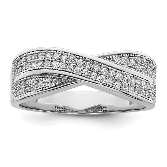 Auriga Fine Jewelry 925 Sterling Silver Rhodium-plated 72 Stone Criss Cross Micro Pave, CZ Ring for Women Size 7
