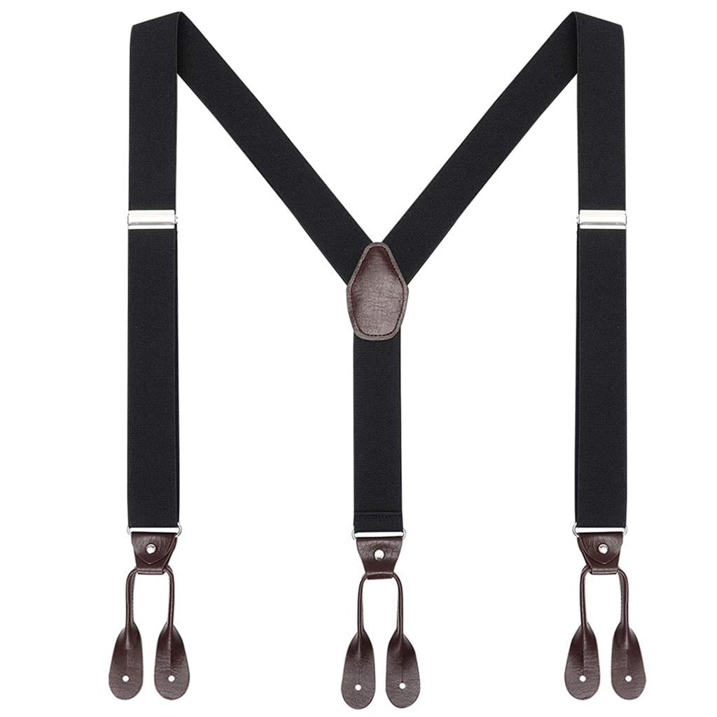 Mens Button End Suspenders - Wide Y Shape Adjustable Button End Elastic Suspender for Trousers Jeans Pants Shorts
