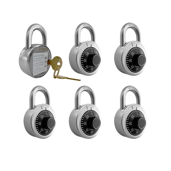 Paquete de 6 candados DuoTyga, combinación y llave de acero inoxidable negro