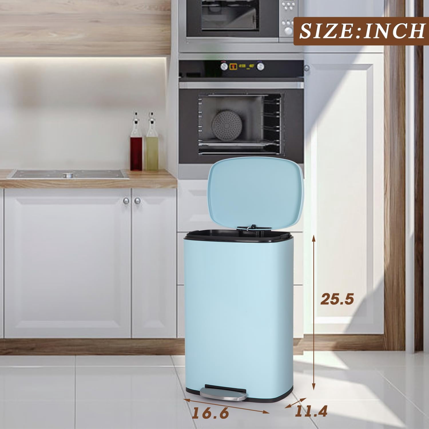 Dkelincs 13 Gallon Kitchen Trash Can with Lid Step Garbage Can Stainless Steel Waste Bin for Home Office, Blue