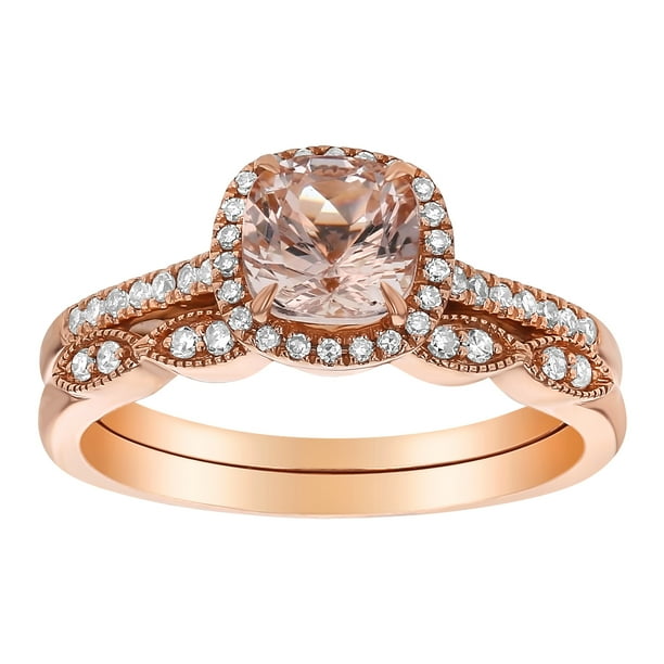 Morganite Engagement Ring Collection 14k Rose Gold Cushion Cut Morganite And 14 Diamond 2187