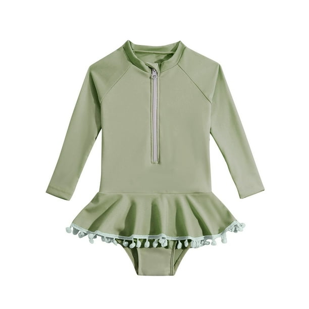 Odeerbi 1-6 Años Traje de Baño Antisarpullido de Manga Larga Para Niñas Playa de Verano Traje de Baño de Entrenamiento Deportivo de Una Pieza Traje de Baño de Surf