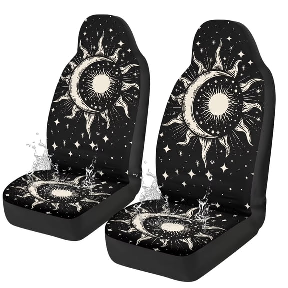 Yuyamidu Sun and Moon Car Seat Covers Front Seats Only, Black Bucket Seat Cover Universal Fit for Car Truck Van and SUV Waterproof