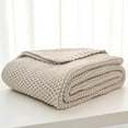 thumbnail image 4 of Holzlrgus Chunky Cable Knit Throw Blanket Lightweight Beige 100% Organic Cotton Blanket for Sofa Couch Bed Baby Nursery, Rustic Shabby Chic Modern Farmhouse, 51” x 63” Give Laundering Bag, 4 of 7