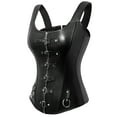 thumbnail image 2 of MISS MOLY Faux Leather Party Corset Vest Plus Size Lingerie Buckle Lacing Steel Boned Bustier Basque with G-String, 2 of 6