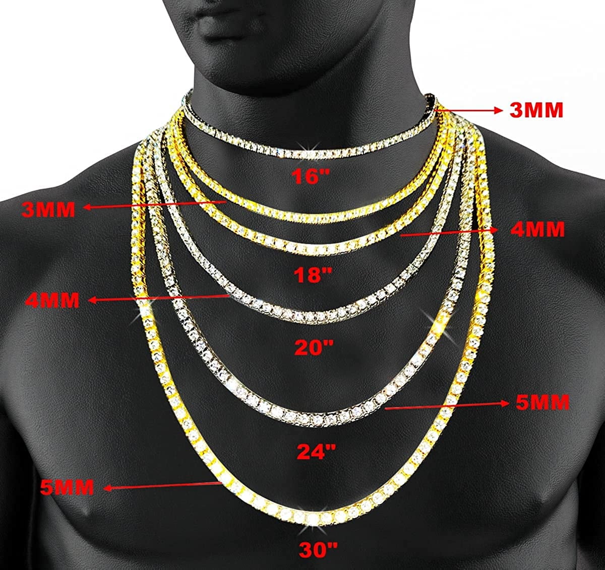 Punk Hiphop Rhinestone Tennis Chain Necklace Men Women Silver Color Iced  Out Chain Link Necklace Mens Jewelry