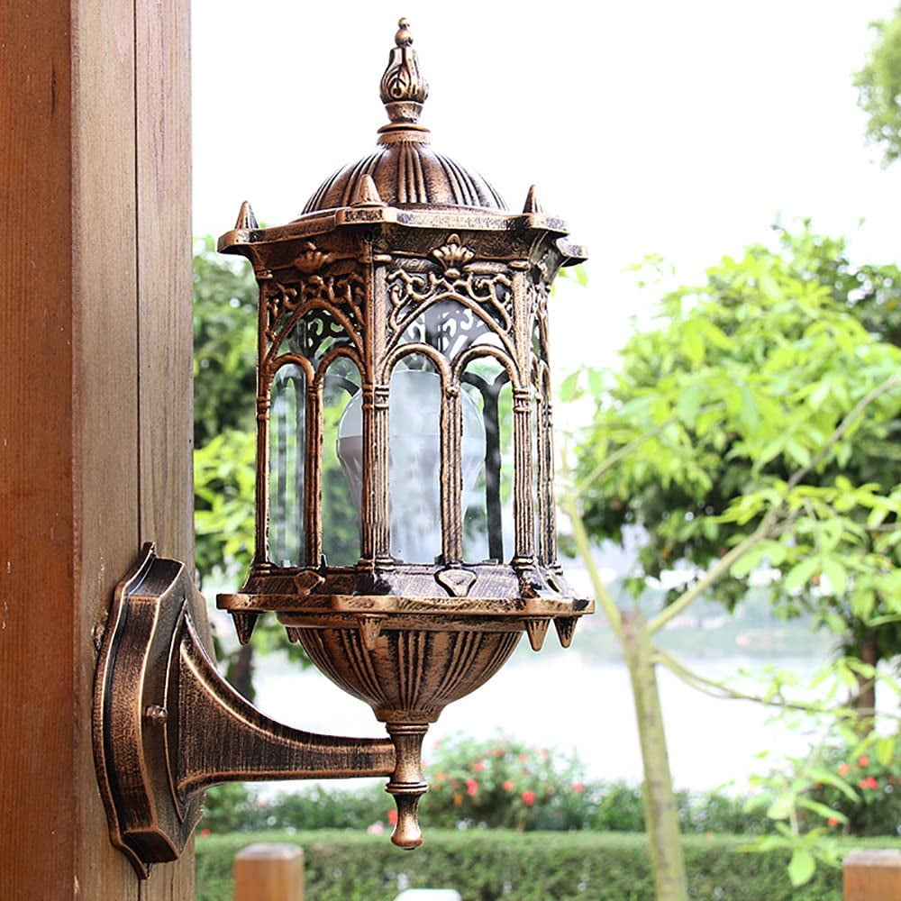 Rustic Antique Brass Kerosene Glass Lamp Indoor Outdoor Wall Light Sconce Garden 