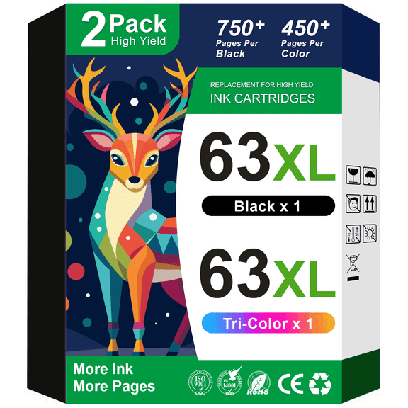 63XL Ink Cartridges Compatible for HP 63 Ink Cartridge for Printer Ink HP 63 for OfficeJet 3830 4650 5255 5258 5252 Envy 4520 4512 (Black Color)