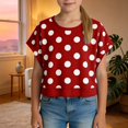 thumbnail image 4 of Kiijoy Little Girls Polka Dot Cutout Batwing Sleeve Crop Top Workout Tee Active T-Shirt, Sizes 7-8, 4 of 6