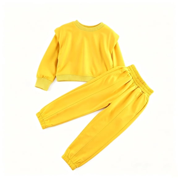vdgthytj Kids Boys Girls 2 Piece Sweatsuits Long Sleeve Crewneck Pullover Sweatshirts Jogger Sweatpants Fall Athleisure Outfits(1-2 years,Yellow)