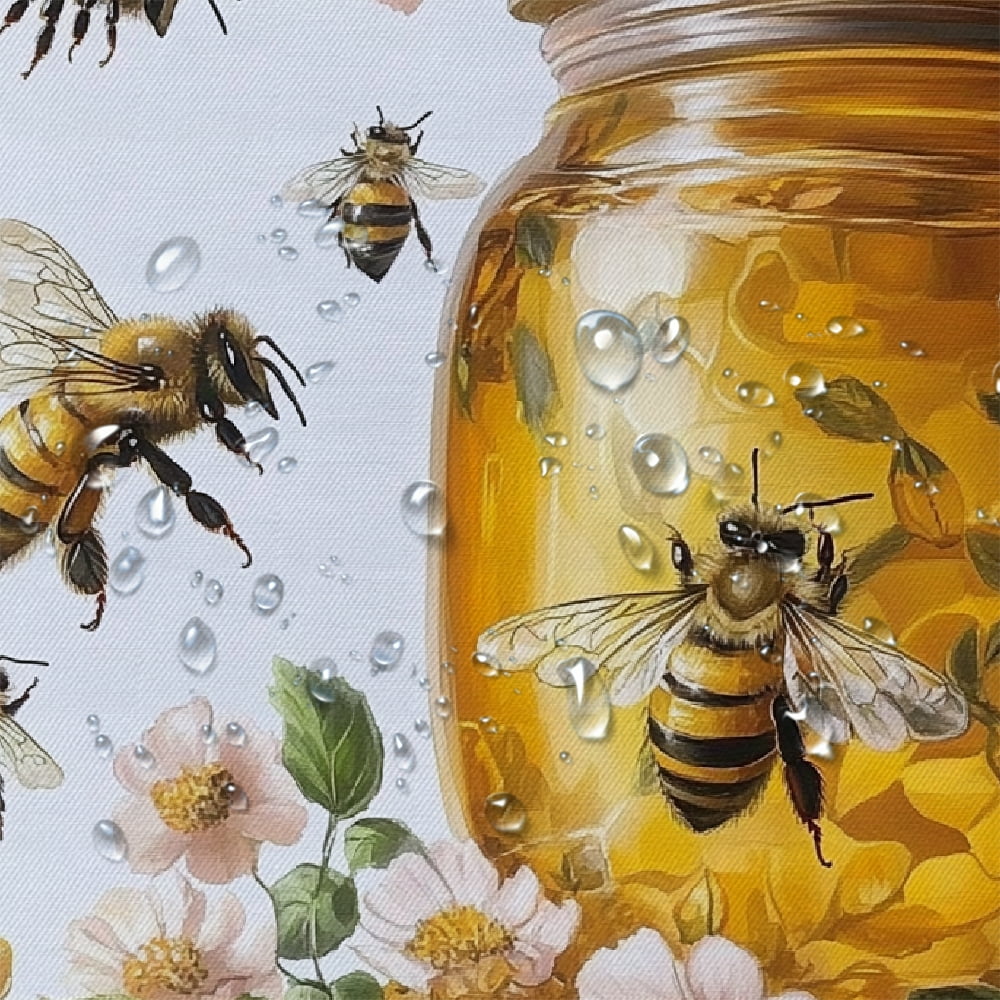 Patifu Honey Bees Flowers Bathroom Shower Curtain Set with Hooks 60"x72