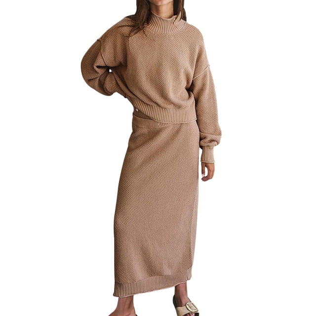 JHLZHS Robe de Maternité Femmes Ensemble Jupe Chandail 2 Pcs Tenues Col Manches Longues Maxi Jupe Ensembles Survêtement Robe Manches Longues pour Femmes Robes