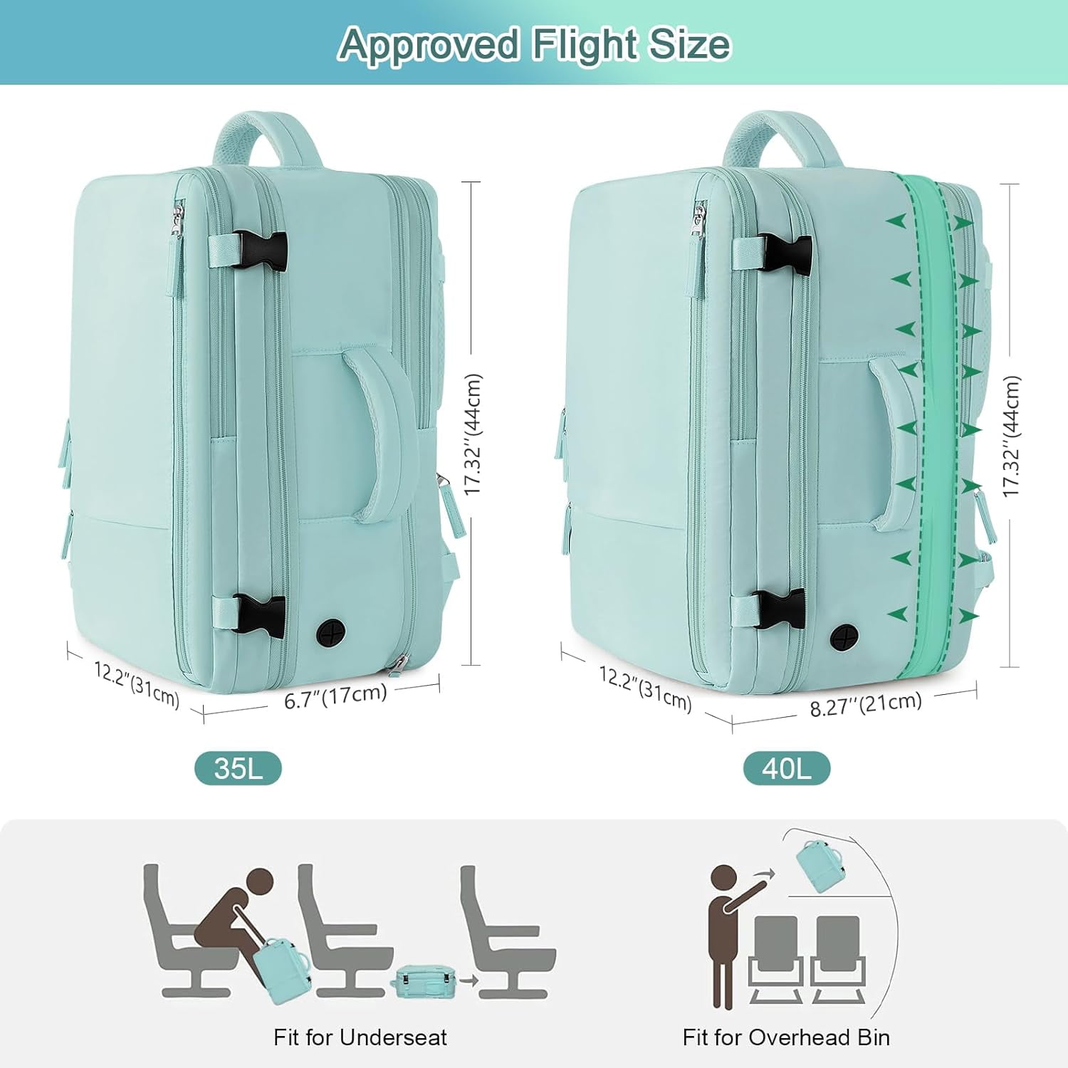 Lochas Large Travel Backpack Carry On Backpack,Hiking Backpack Waterproof Outdoor Sports Rucksack Multi-pocket Daypack School Bag Bookbag for Men Women,Light Blue Green