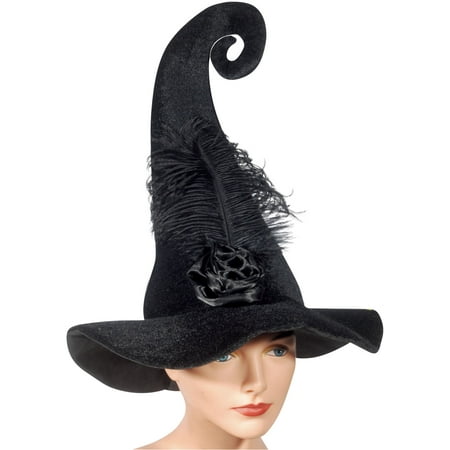 Loftus Curly Witch With Feather Adult Costume Hat, Black, One