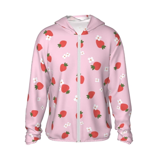 Fotbe Strawberry Floral Chaqueta con Protección Solar UPF 50+ para Hombre y Mujer, Camisa con Capucha y Bolsillos-Large