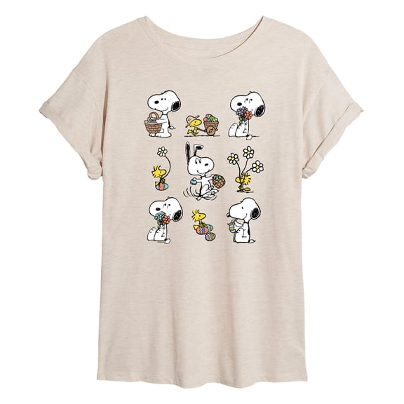 Peanuts - Snoopy & Woodstock Easter Grid - Juniors Oversized Graphic T-Shirt