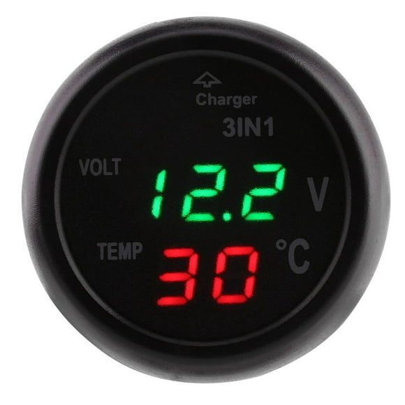 3in1 Auto Gauge Dual LED Digital Display Voltmeter Lighter USB Car Temperature Meter