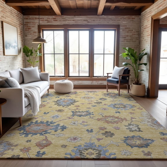 Addison Rugs Mayfield Premium Machine Washable Transitional Global Gold Rectangle Rug, 5' x 7'6"