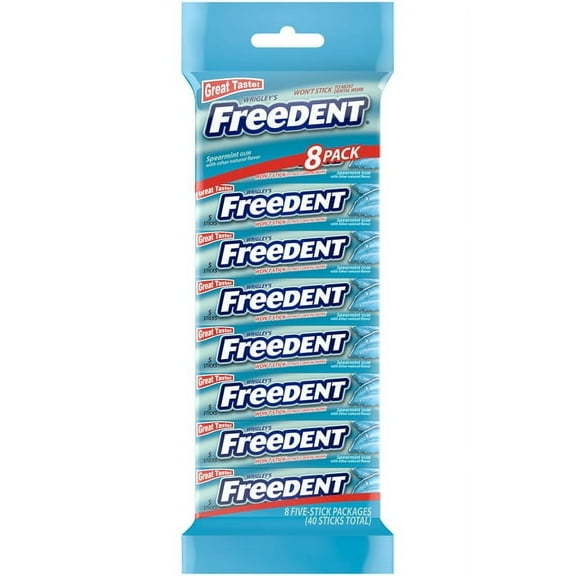 Wrigley's Freedent Spearmint Chewing Gum - 5 Stick Pack (Pack of 8)