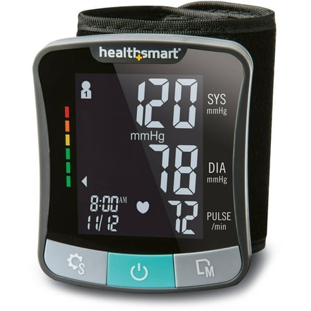 HealthSmart Premium Digital Cuff Wrist Heart Rate Blood Pressure Monitor, Automatic Talking Wrist Blood Pressure Monitor, Two Person 120 Reading Memory, Black and (Best Position To Take Blood Pressure)