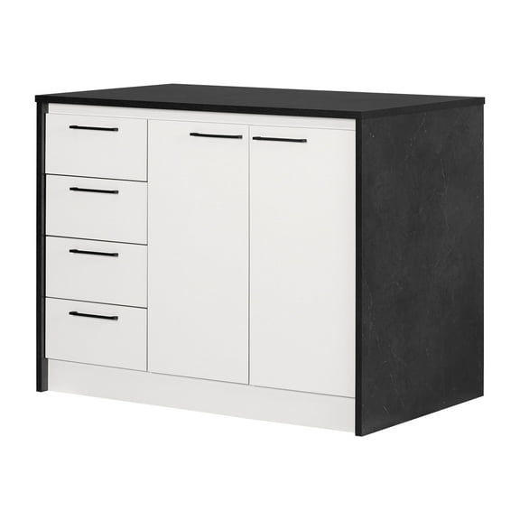 South Shore Myro, Contemporary Kitchen Island, Faux Black Stone and White