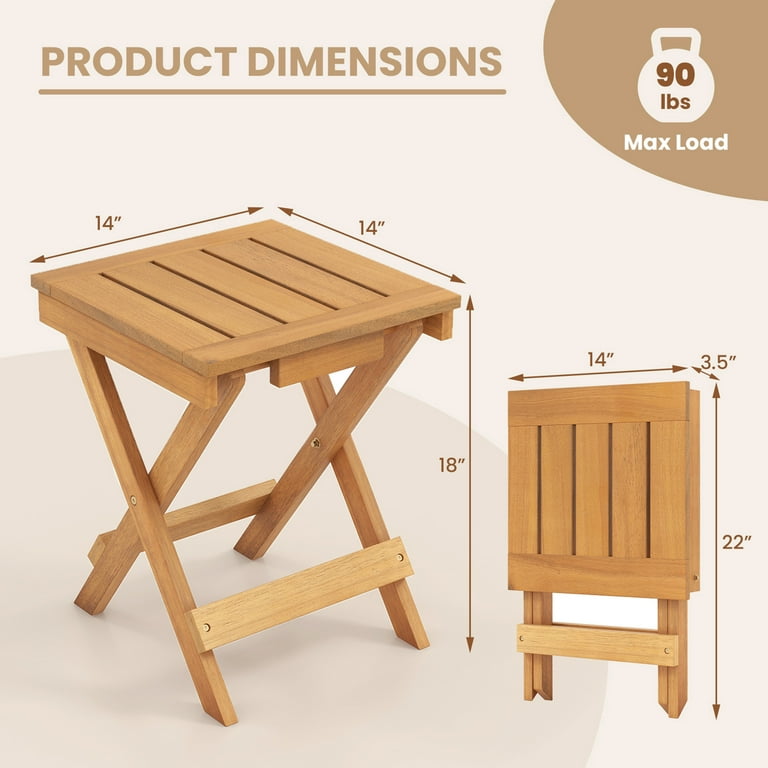 Gymax 14 inch Outdoor Folding Side Table Hardwood Square