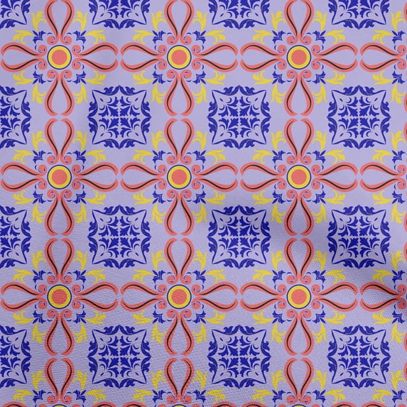 oneOone Polyester Spandex Medium Purple Fabric Asian Block Floral Fabric For Sewing Printed Craft Fabric By The Yard 56 Inch Wide