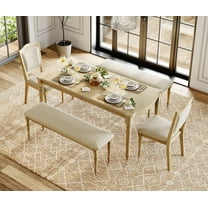 5 Piece Dining Table Set for 6-8 People - Includes One Dining Table, 2 Upholstered Benches and 2 Wood Dining Chairs, Rustic Dining Set for Kitchen, Oak