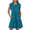 thumbnail image 2 of Ovzne Robes pour Femmes 2025 Robe Femmes Manches Courtes Solides Col Rond Aguichant Élégante Boîte de Nuit Fête Tunique Mini Robes Décontractées Vacances Robe Femmes Liquidation, 2 of 7